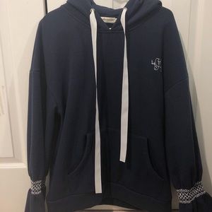 navy blue bell sleeve hoodie